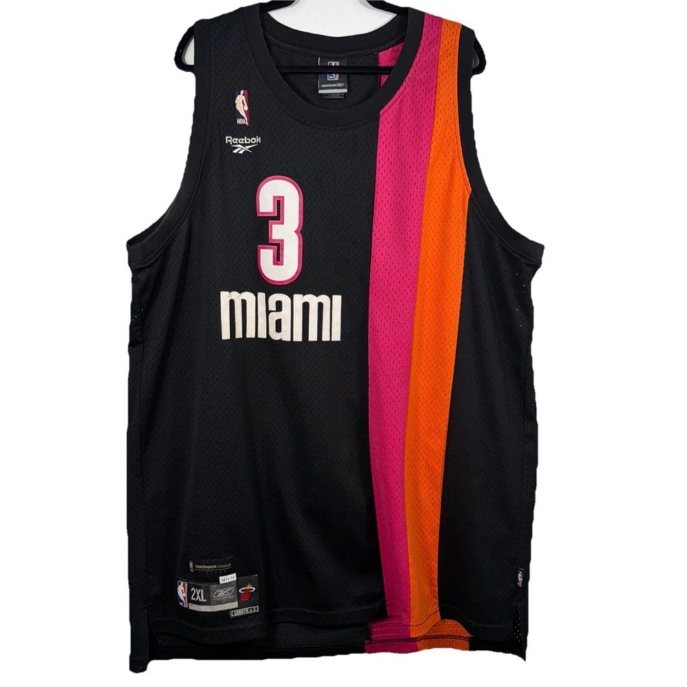 Reebok Dwyane Wade Miami Heat Jersey NBA Hardwood Classics Black XXL